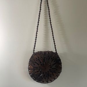 Zara Round Brown Beaded Bag